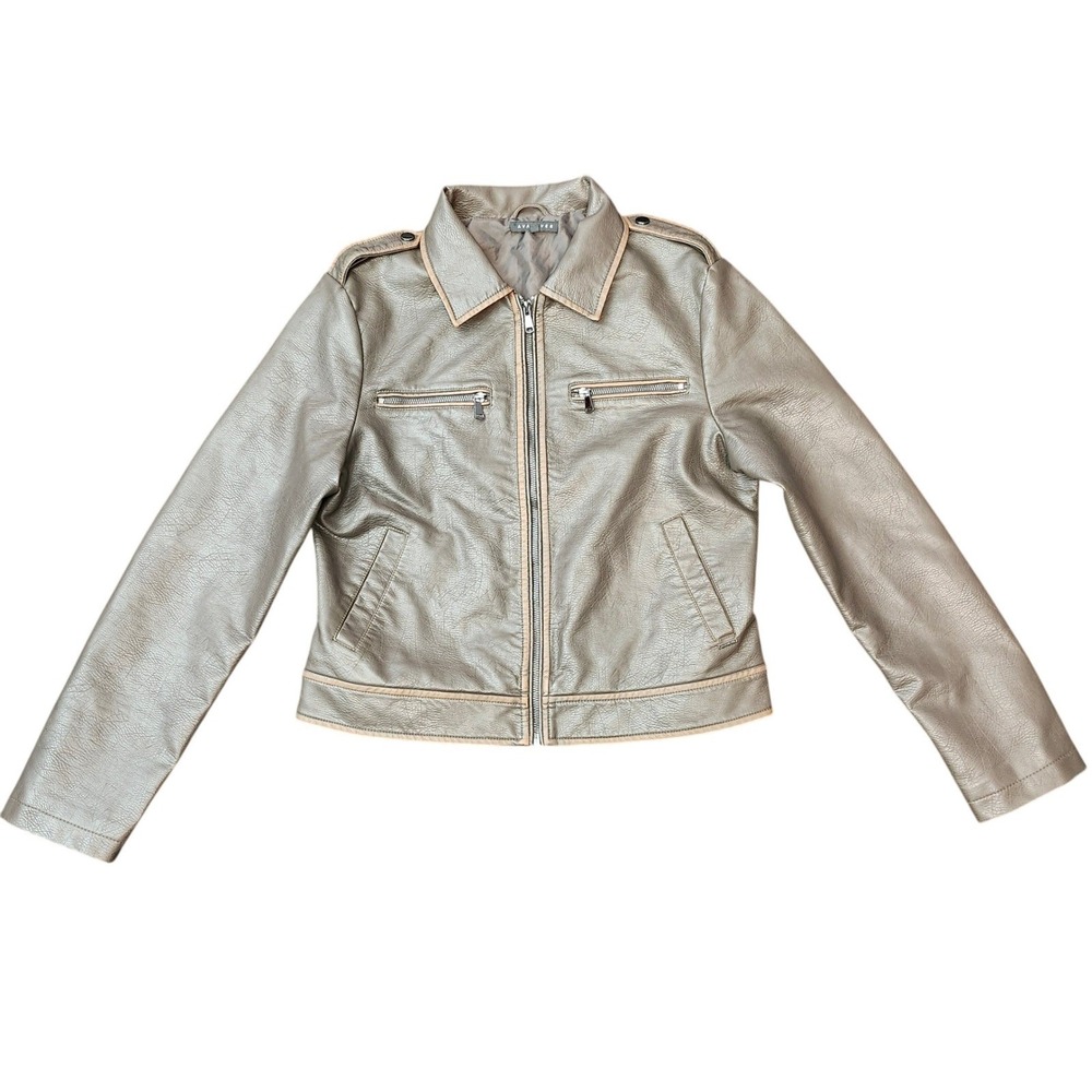 Ava + Ever Womens Faux Leather Moto Jacket Bronze Metallic Size 10 32722580